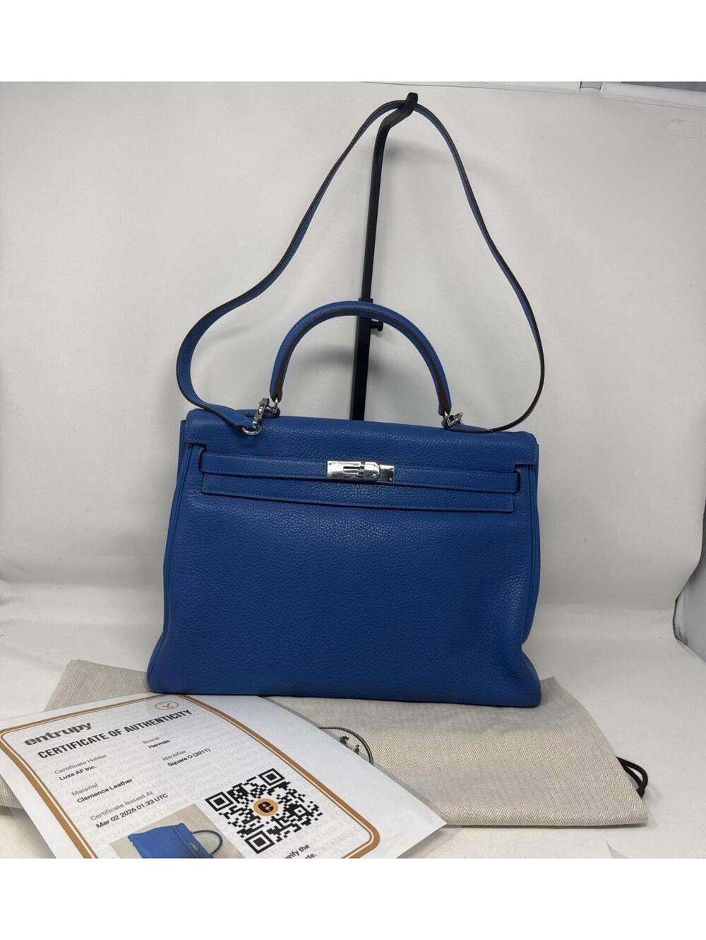 HERMES Kelly 35  Blue Zanzibar Togo Leather 2011 COA